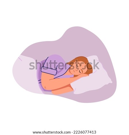 Set of happy people lying with pillows and blankets, sleeping alone in beds. Asleep women. Deep dream and bedtime concept. Flat vector illustration isolated on white background.