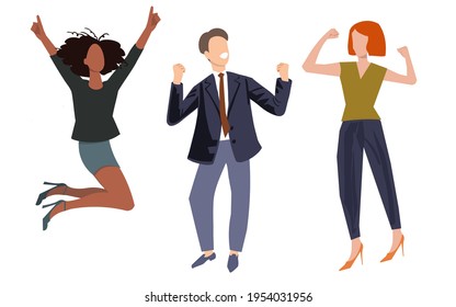 Set of happy people, managers, colleagues on a white background. Isolated vector illustrations, icons for presentation, booklet, banner, poster.