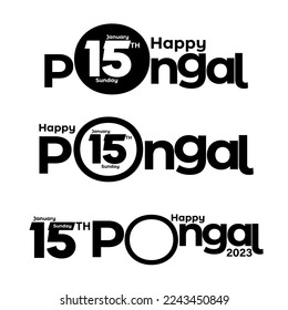 Set of Happy Pongal Text Typography - Vector Illustration