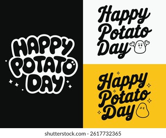 A Set of Happy Potato Day Typography T-Shirt Design.