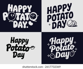A Set of Happy Potato Day Typography T-Shirt Design.