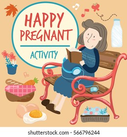 Set of Happy Pregnant Activity : Vector Illustration