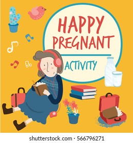 Set of Happy Pregnant Activity : Vector Illustration