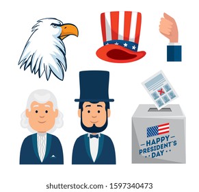 set of happy presidents day icons vector illustration design