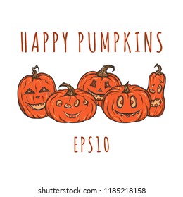 Set of happy pumpkins for Halloween