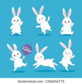 set happy rabbit celebration with sticker notice