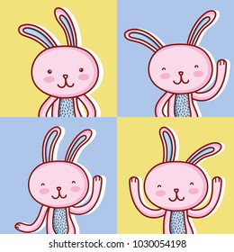 set happy rabbit easter celebration holiday