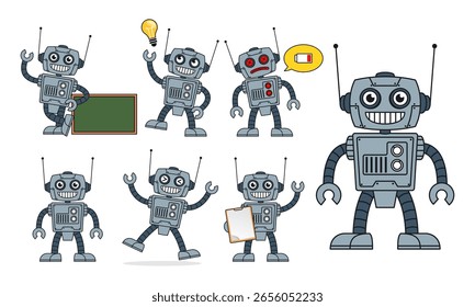 Set von Glücklichen Roboter Maskottchen in verschiedenen Pose