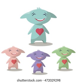 Set of happy and shy monsters in a flat style. Colorful happy set characters.