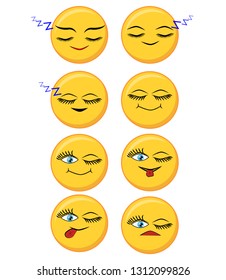 Set of happy, smile, laughing, joyful, sad, angry and crying faces yellow emoticons