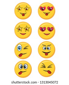 Set of happy, smile, laughing, joyful, sad, angry and crying faces yellow emoticons