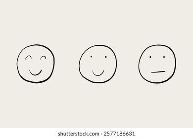 Set Happy Smiley Mood Face. Smile Icon Collection. Hand Drawn Vector Isolated Illustration