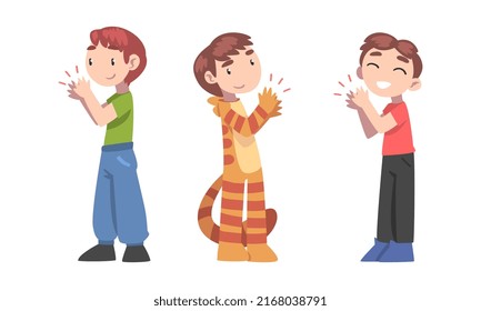 Set of happy smiling boys clapping their hands expressing admire vector illustration