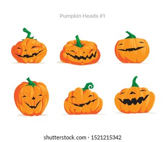 A set of happy smiling laughing halloween pumpkins isolated on white background. Vector illustration