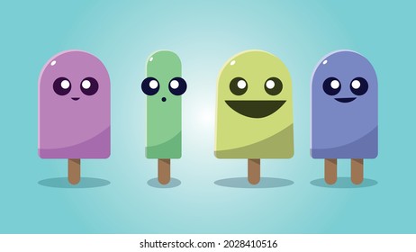 Set of happy smiling popsicles - Popsicles having cute eyes vector illustration 