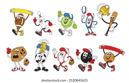 Set of Happy Sport Mascot Ball Cartoon Character