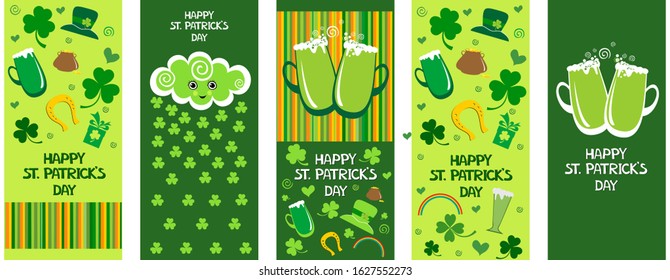 Set of Happy St. Patrick's Day Greeting Card or Flyer. Party Invitation Design Template. Eat, Drink and be Irish. Party Invitation Design with Pattern. Typography Template for Text Vector illustration