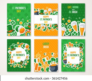 Set Of Happy St. Patrick's Day Greeting Card Or Flyer. Vector Illustration. Irish Pub Menu Design. 