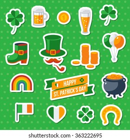 Set Of Happy St. Patrick's Day Flat Icons. Vector illustration. Eat, Drink and be Irish.