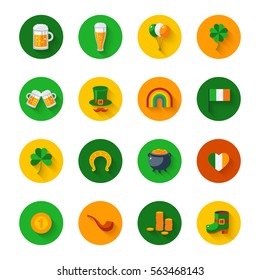 Set Of Happy St. Patrick's Day Flat Icons in Circles. Vector illustration.