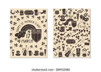 Set Of Happy St. Patrick's Day Greeting Card or Flyer. Vector illustration.