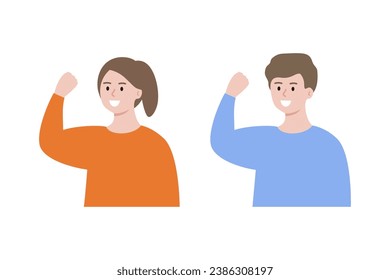 Set of happy strong child boy and girl. Healthcare, positive lifestyle, growth, development concepts. Flat vector character people design isolated illustration.