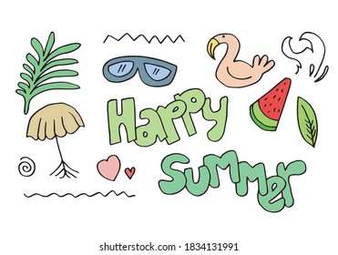 Set of Happy Summer Doodle Collection.vector illustration.