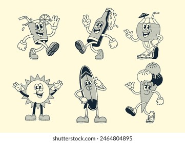 Set of Happy Summer Mascot Cartoon Character