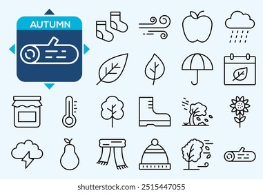 set of happy thanks giving and autumn season icon with simple style and editable stroke or outline