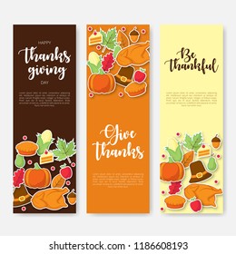 Set of happy thanksgiving banner with flat icon. Can be used for poster, banner, flyer, invitation, website or greeting card. Vector illustration