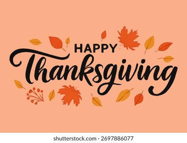 set of Happy thanksgiving day background with lettering and autumn leaf illustrations.thanksgiving hand lettering calligraphy. Vector illustration