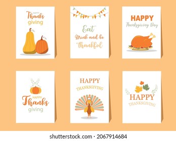 Set of Happy thanksgiving day card, design,poster,template,greeting,animal,cute,Vector illustrations.