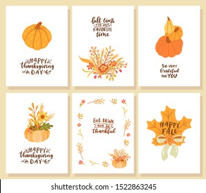 Set of happy thanksgiving day cards. So very grateful for you. Happy fall. Eat drink and be thankful. Fall time is my favorite time. 