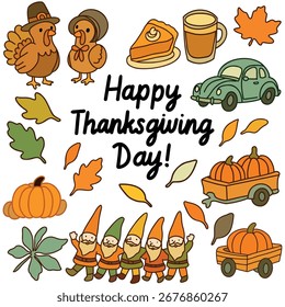 set of Happy Thanksgiving Day elements