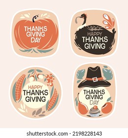 Set of Happy Thanksgiving Day Emblem or Sticker