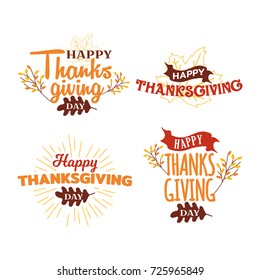 Set of Happy Thanksgiving Day Event Typography Text Autumn Fall Season Poster, Banner, Logo, Badge, Label, Sticker, Greeting Card Collection
