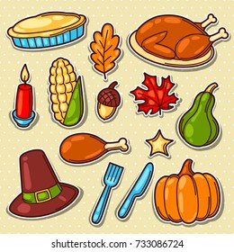 Set of Happy Thanksgiving Day holiday objects and icons.