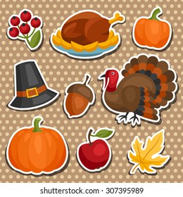 Set of Happy Thanksgiving holiday sticker object.