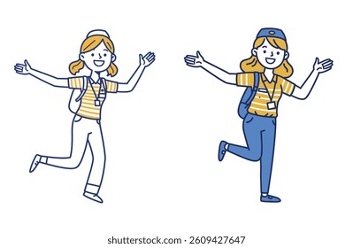 set of happy tour guide with open arms