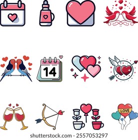 Set of Happy Valentine Day celebration with romantic decoration and element collection