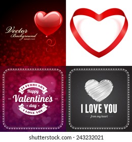 Set of Happy Valentines Day Backgrounds with Hearts Design Template for: Greeting card, banners, invitations or posters, vector illustration 
