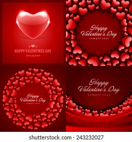 Set of Happy Valentines Day Backgrounds with Hearts Design Template for: Greeting card, banners, invitations or posters, vector illustration 