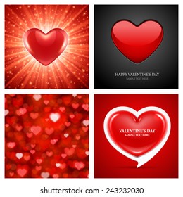 Set of Happy Valentines Day Backgrounds with Hearts Design Template for: Greeting card, banners, invitations or posters, vector illustration 