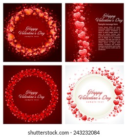 Set of Happy Valentines Day Backgrounds with Hearts Design Template for: Greeting card, banners, invitations or posters, vector illustration 