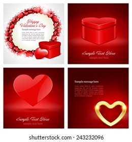 Set of Happy Valentines Day Backgrounds with Hearts Design Template for: Greeting card, banners, invitations or posters, vector illustration 