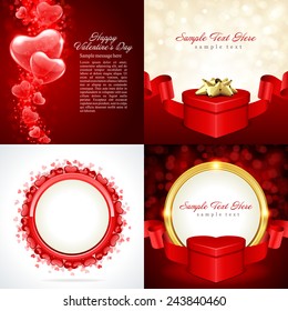 Set of Happy Valentines Day Backgrounds with Hearts Design Template for: Greeting card, banners, invitations or posters, vector illustration 