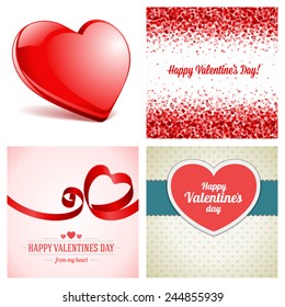 Set of Happy Valentines Day Backgrounds with Hearts Design Template for: Greeting card, banners, invitations or posters, vector illustration 