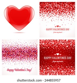 Set of Happy Valentines Day Backgrounds with Hearts Design Template for: Greeting card, banners, invitations or posters, vector illustration 