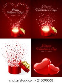Set of Happy Valentines Day Backgrounds with Hearts Design Template for: Greeting card, banners, invitations or posters, vector illustration 