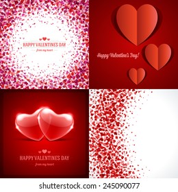 Set of Happy Valentines Day Backgrounds with Hearts Design Template for: Greeting card, banners, invitations or posters, vector illustration 